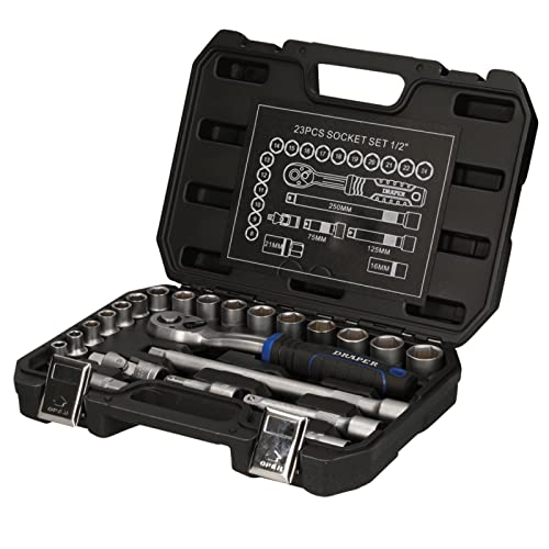 Draper 23 Piece HI-TORQ Socket Set - 21442 - 1/2" Sq Dr Metric Satin Chrome Tool Kit