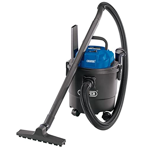 Draper 90107 15L Wet and Dry Vacuum Cleaner with Accessories - 230V 1250W - Car Garage Workshop Home, Grey
