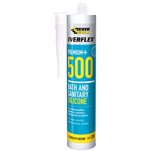 Everbuild Everflex 500 Bath and Sanitary Silicone, Anti-Fungal Silicone Sealant, White, 295 ml