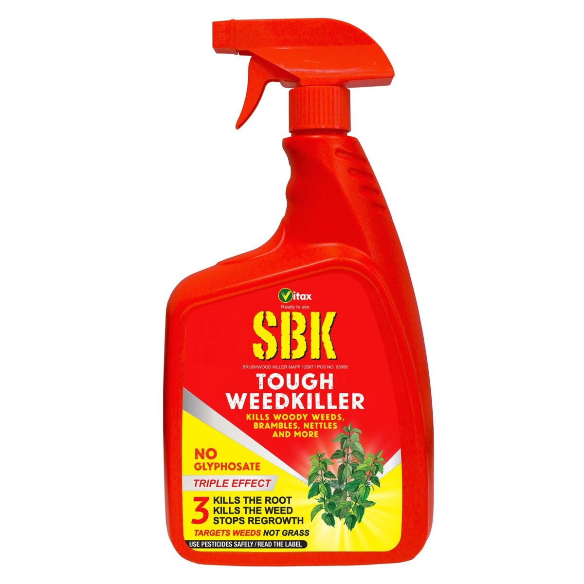 Vitax SBK Brushwood Killer Tough Weedkiller, Suitable For brambles, nettles, dock, woody weeds, hardwood & tree stumps, Targets weeds not grass, Ready To Use - 1L - Image 1
